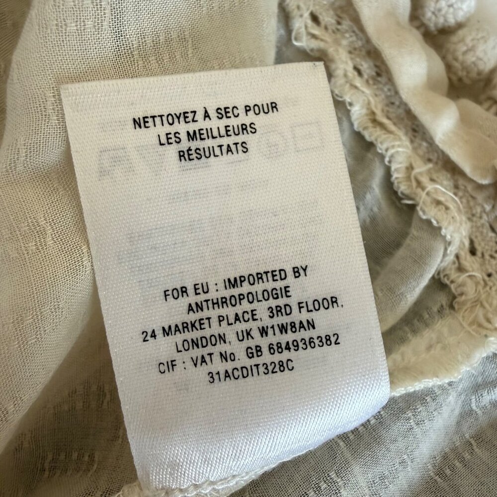 Vanessa Virginia Anthropologie Women's Peasant Blouse Embroidered Pom Pom Boho - Picture 9 of 12